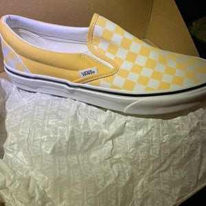 Men’s VANS Sneakers Classic Slip-On Checkerboard Flax Yellow White Size 8.5 NEW